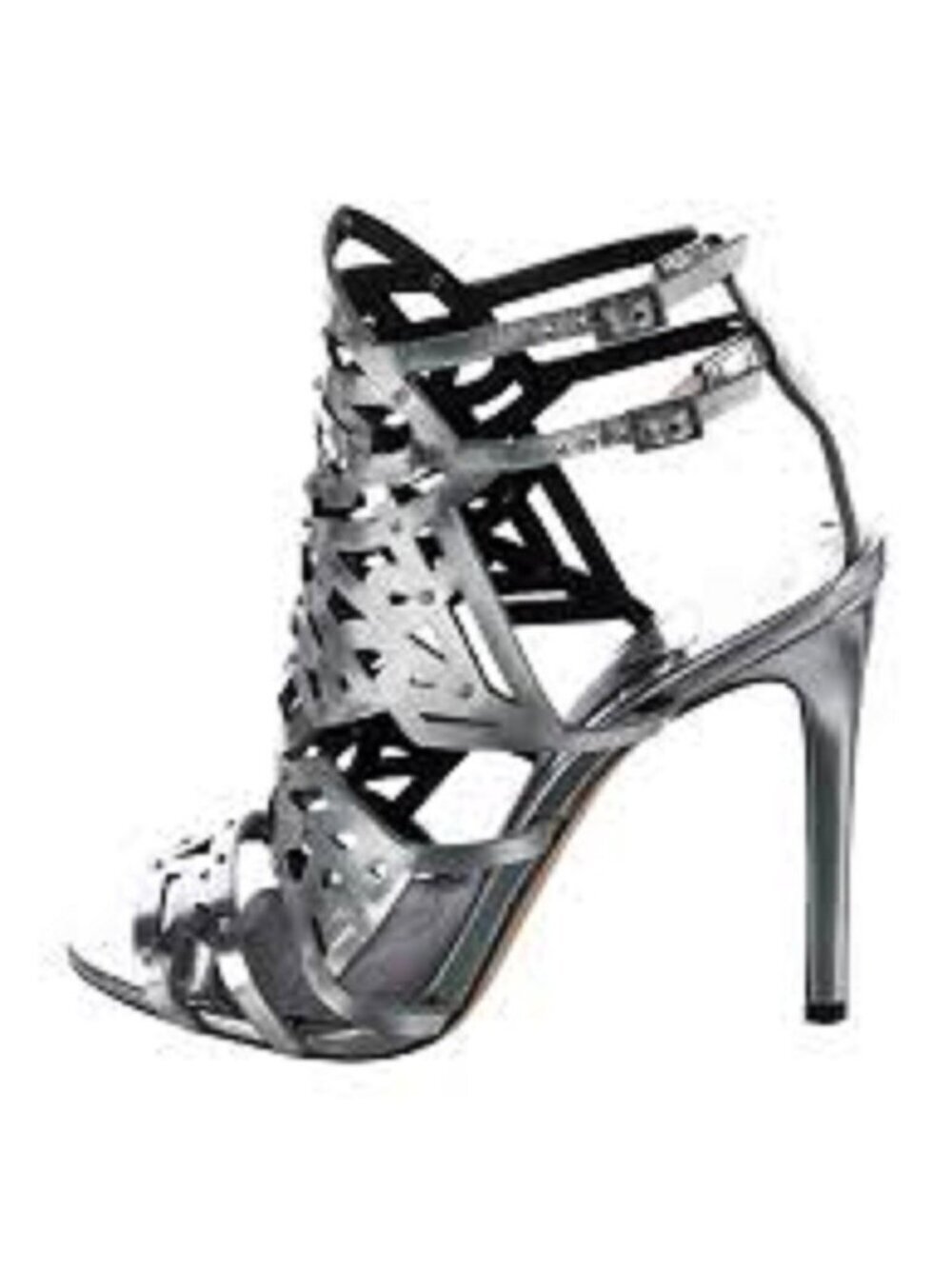 Brian Atwood Stiletto Heels US 8 EU 38.5 Laconica Silver Mirror Ankle Straps